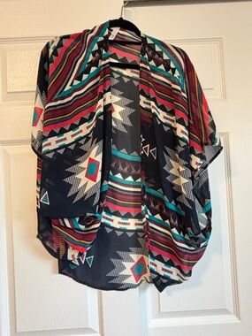 Xhilaration Black Multi Aztec Open-Front Tunic